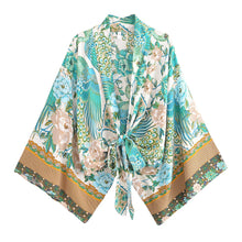 Load image into Gallery viewer, Bohemian Kimono, Boho Bikini Cover-ups,Peacock Floral Print
