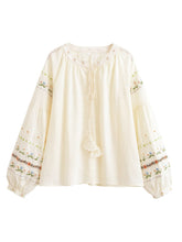 Load image into Gallery viewer, Floral Embroidery, Linen Cotton  Shirts ,Boho Blusas
