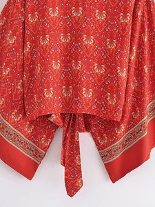 Bohemian Kimono, Boho Bikini Cover-ups,Red Floral Print