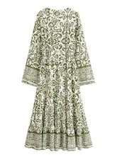 Load image into Gallery viewer, Ethnic Floral Long Sleeve Tassel Rayon Beach Bohemian maxi Dress
