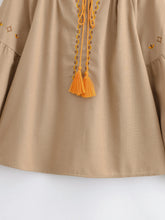 Load image into Gallery viewer, Lantern Sleeve , Floral Embroidered Linen Cotton Blouse,Loose Boho Shirt
