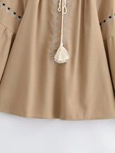 Load image into Gallery viewer, Geometry Embroidered ,Linen Cotton ,Lace-up Tassel Boho Shirt

