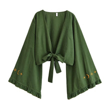 Load image into Gallery viewer, Star Moon Embroidery Short Bohemian Kimono Ruffles Flare Sleeves
