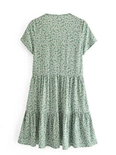 Load image into Gallery viewer, Women’s Green Floral Boho Mini Dress - Sexy Deep V-Neck Rayon Beach Sundress

