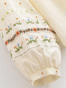 Floral Embroidery, Linen Cotton  Shirts ,Boho Blusas