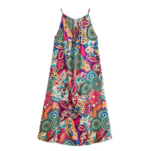 Floral Print, Backless Sexy Maxi Dress,Boho Dress with Pockets