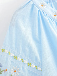 Floral Embroidery, Linen Cotton  Shirts ,Boho Blusas