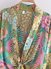 Load image into Gallery viewer, Bohemian Kimono, Boho Bikini Cover-ups,Peacock Floral Print
