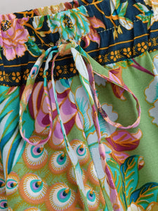 Peacock Floral ,Bohemian Short with Pockets ,Boho Shorts