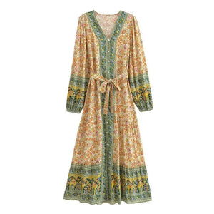 Elegant Floral Print ,Bohemian Maxi Dress ,Holiday Boho Dress