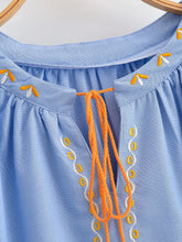 Load image into Gallery viewer, Lantern Sleeve , Floral Embroidered Linen Cotton Blouse,Loose Boho Shirt
