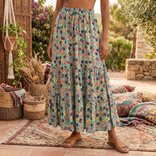 Load image into Gallery viewer, Green Floral Print,Bohemian Skirt ,Boho Maxi Skirt
