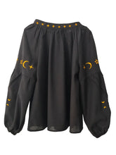 Load image into Gallery viewer, Star Moon Embroidery, Linen Cotton Blouse,Lace-up Tassel Boho Shirts
