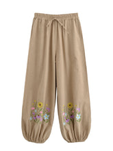 Load image into Gallery viewer, Wild Flower Embroidery ,Linen Cotton Baggy Pants, Bloomers Loose Yoga Trousers
