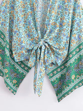 Load image into Gallery viewer, Bohemian Kimono, Boho Bikini Cover-ups,Green Floral Print
