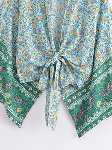 Bohemian Kimono, Boho Bikini Cover-ups,Green Floral Print
