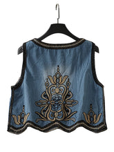 Load image into Gallery viewer, Denim Floral Embroidery ,Suspender Vest ,Sequin Waistcoat Streetwear
