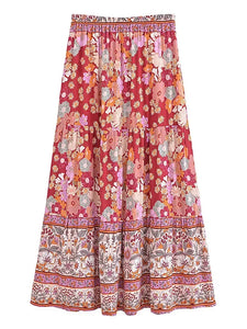 Boho Skirt, Pink Floral ,Bohemian Maxi Skirts