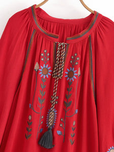 Floral Embroidery, Linen Cotton Shirts ,Boho Blusas