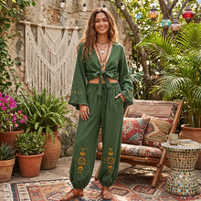 Load image into Gallery viewer, Sun Moon Embroidery Cotton Linen Bohemian Outfits
