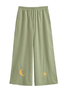 Sun and Moon Embroidery ,Bohemian Pants ,Boho Trousers