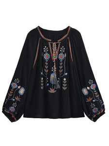 Floral Embroidery, Linen Cotton Shirts ,Boho Blusas