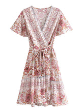 Load image into Gallery viewer, Green Wild Floral-Wrap Boho Mini Dress

