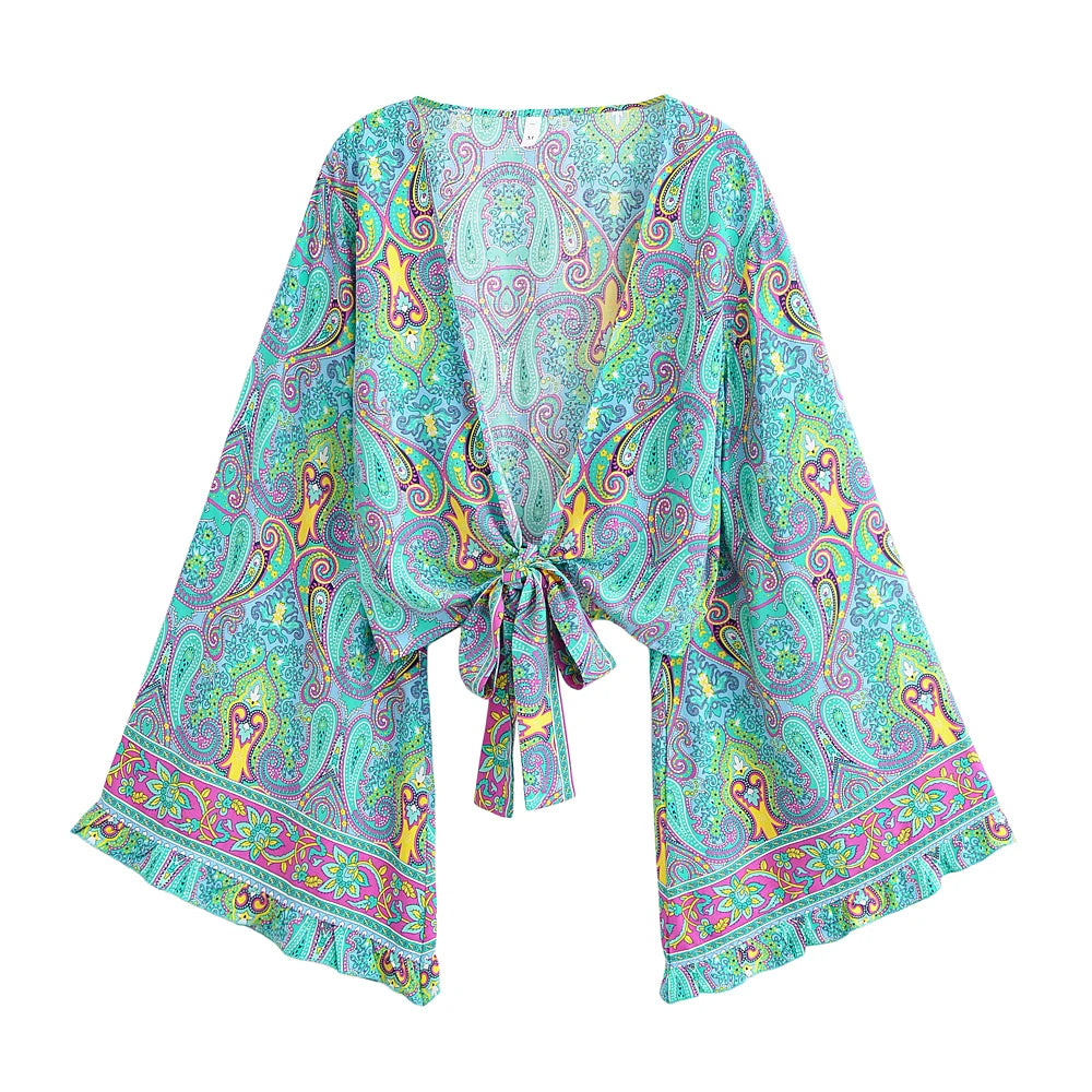 Wild Floral Print ,Short Kimono ,Bikini Cover-ups