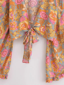 Wild Floral Print ,Short Kimono ,Bikini Cover-ups