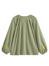 Load image into Gallery viewer, Golden Floral Embroidery ,Linen Cotton Blouse,Loose Boho Shirts
