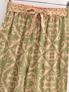 Geometric Floral Print ,Wide Leg Bohemian Pants , Boho Pant Pockets