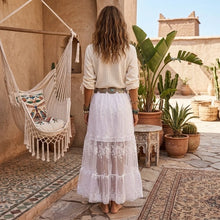 Load image into Gallery viewer, White Mesh Embroidery,Wedding Pleated Skirt, Boho Skirts
