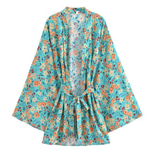 Load image into Gallery viewer, Green Floral Print ,Beach Bohemian Kimono,Boho Bikini Cover-ups
