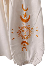 Load image into Gallery viewer, Star Moon Embroidery, Linen Cotton Blouse,Lace-up Tassel Boho Shirts
