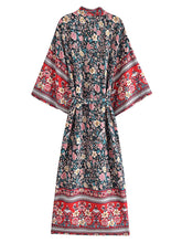 Load image into Gallery viewer, Black Floral Print ,Bohemian Kimono Beach ,Boho Cover-ups
