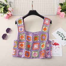 Load image into Gallery viewer, Hollow Out Tank Tops Bohemian Vest Boho Rainbow Tassel Knitted Camis
