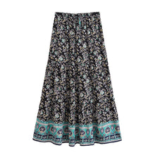 Load image into Gallery viewer, Boho Paisley Border Print Maxi Skirt - Black Tiered Skirt
