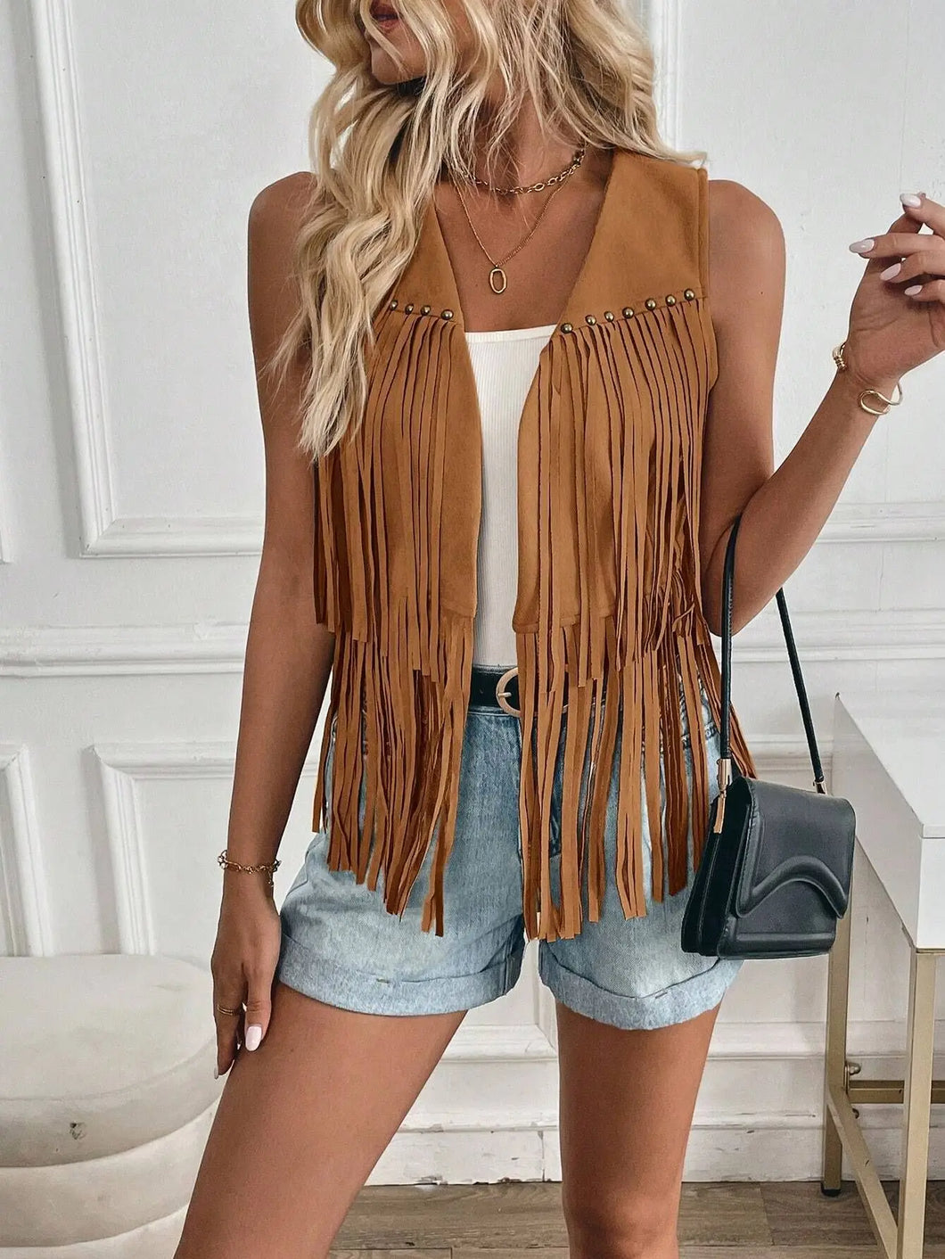 Sleeveless Fringe Jacket ,Cowgirl Tassel Vest ,Faux Suede Tassel Waistcoat