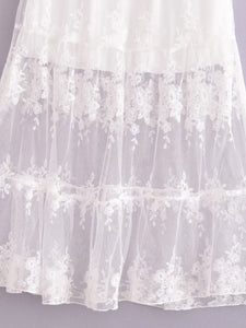 White Mesh Embroidery,Wedding Pleated Skirt, Boho Skirts
