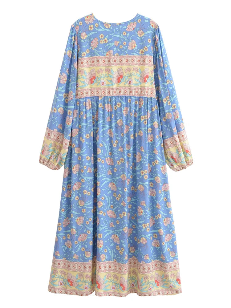 Blue Floral ,Beach Bohemian Maxi Dress,Boho Dress