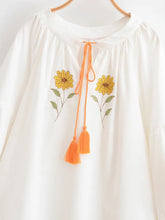Load image into Gallery viewer, Sun and Floral Embroidery Linen Cotton Shirts  Boho Blusas

