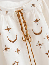 Load image into Gallery viewer, Star Embroidered, Linen Cotton Blouse ,Lace-up Tassel Boho Shirt
