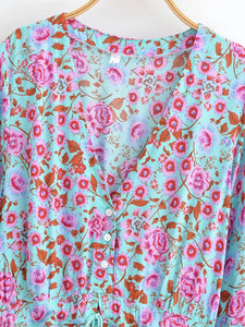 Wild Floral , Deep V-neck ,Autumn Boho Maxi Dress