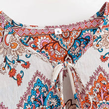 Load image into Gallery viewer, Vintage Floral Printed Women Tie Neck Lantern Sleeve Beach Holiday Maxi Dress
