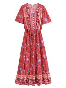 Green Floral Print ,Bohemian Maxi Dress,Boho Dress