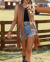 Load image into Gallery viewer, Sleeveless Fringe Waistcoat ,Cowgirl Tassel Vest ,Faux Suede Rivets
