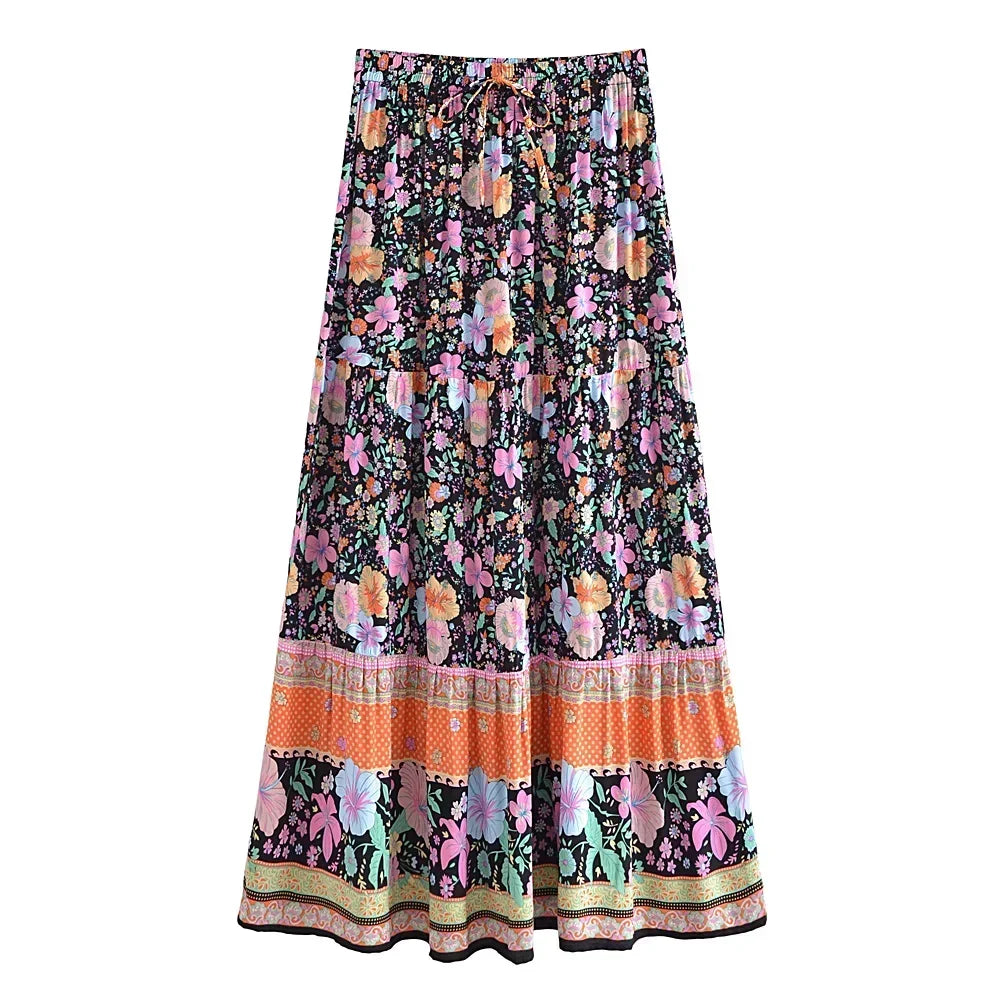 Blue Floral Print ,Beach Bohemian Skirt,Boho Skirts