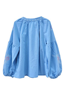 Retro Floral Embroidered ,Linen Cotton Blouse ,Lace-up Tassel Boho Shirts