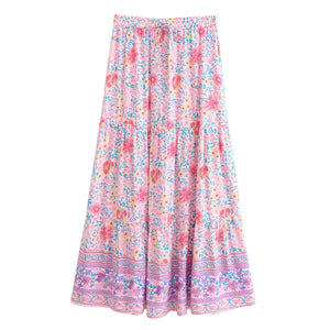 Boho Skirt, Maxi Skirt, Wild Pink Flower