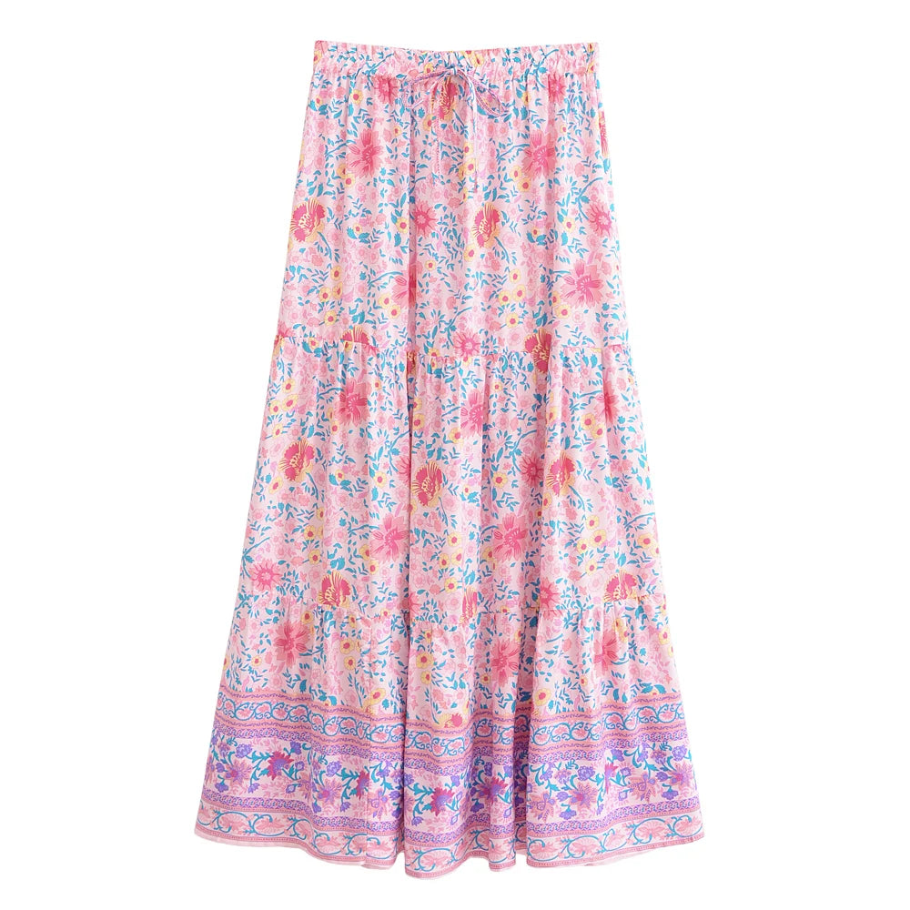 Boho Skirt, Maxi Skirt, Wild Pink Flower